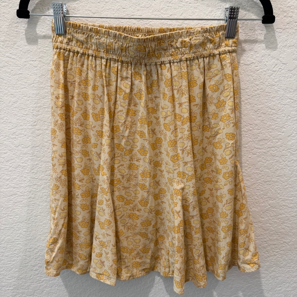 Madewell Yellow Floral Ditsy Print Smocked Elastic Waist Mini Skirt XS